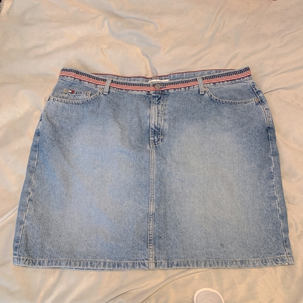 Tommy Hilfiger vintage Y2K denim miniskirt American flag ribbon top size 20 plus